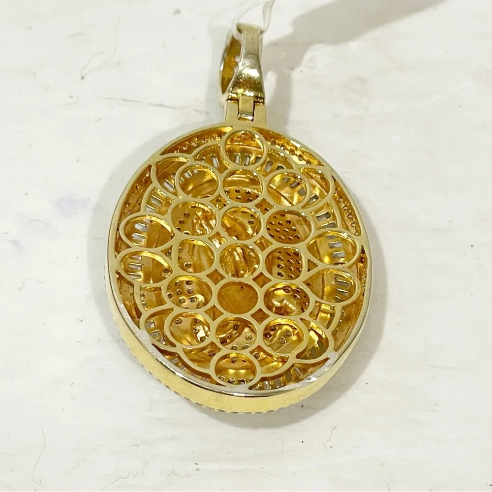 2.20Ct‎ Round Cut Moissanite Praying hands Charm Pendant 14K Yellow Gold Plated